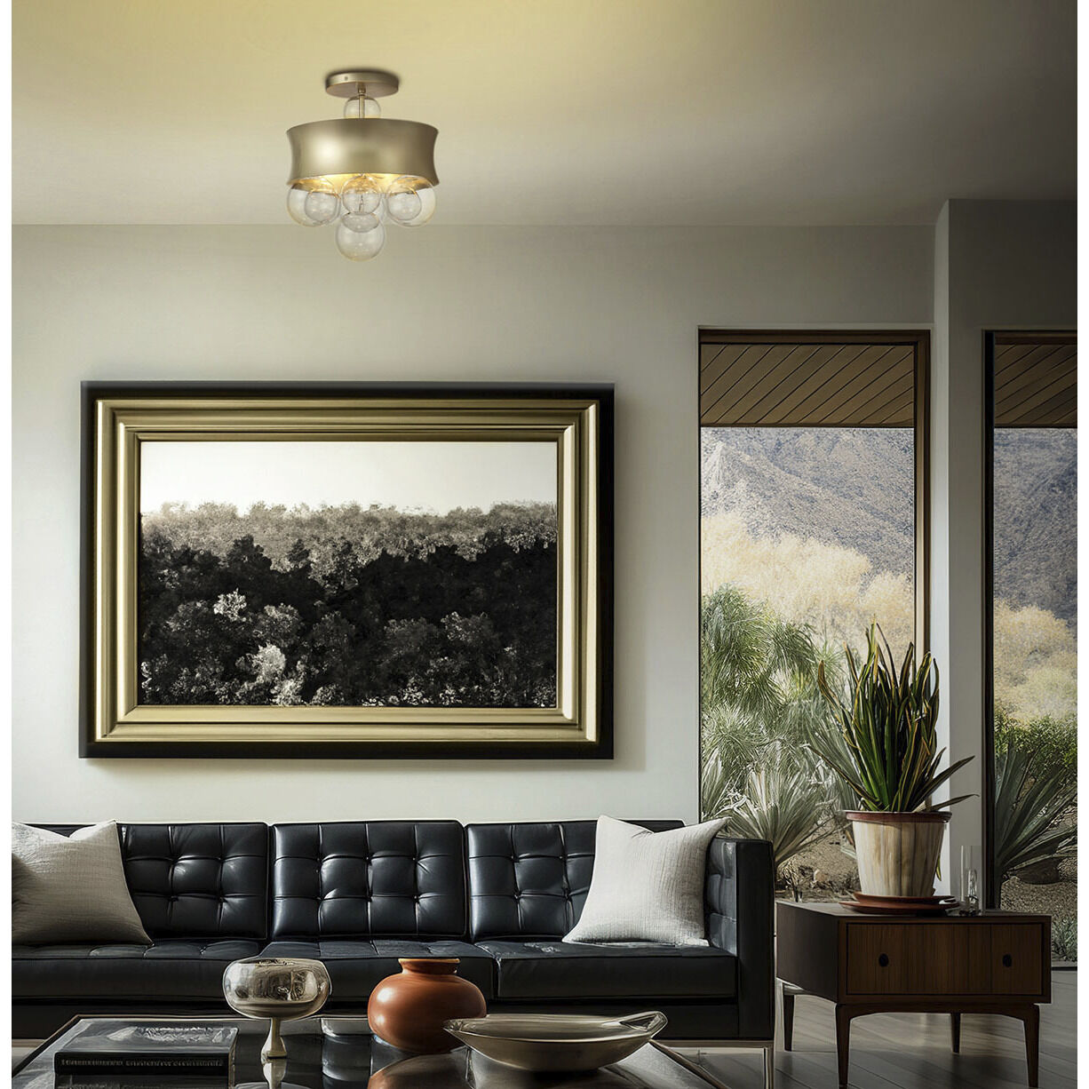 Verdi Square 3 Light 14 inch Soft Gold With Gold Leaf Convertible Pendant Ceiling Light